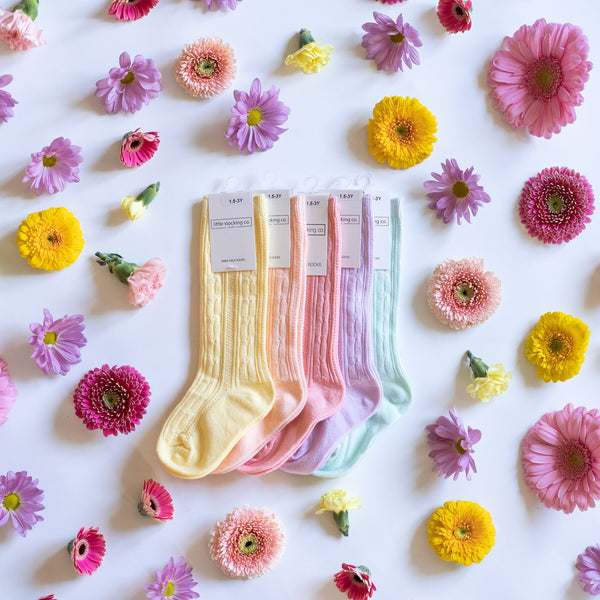 Cable Knit Knee High Socks in Mint