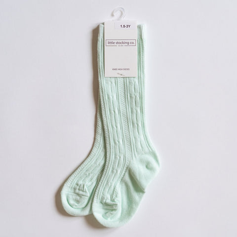 Cable Knit Knee High Socks in Mint